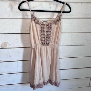 Earthbound Trading Co embroidered cream crepe summer boho sun dress size S
